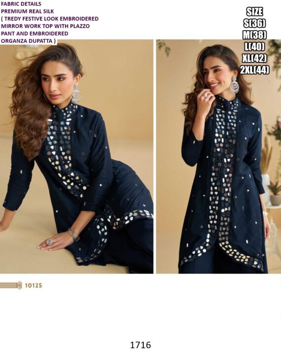 Premium Real Silk Festive Look Readymade Cord Set With Embroidered Mirror Work