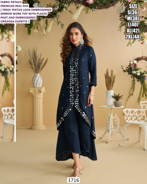 Premium Real Silk Festive Look Readymade Cord Set With Embroidered Mirror Work