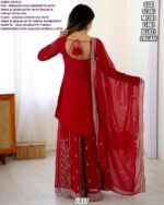 Presenting Graceful Red Colour Premium Faux Georgette Thread Sequence Work Plazo Dress