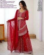 Presenting Graceful Red Colour Premium Faux Georgette Thread Sequence Work Plazo Dress