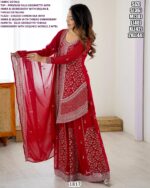 Presenting Graceful Red Colour Premium Faux Georgette Thread Sequence Work Plazo Dress