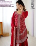 Presenting Graceful Red Colour Premium Faux Georgette Thread Sequence Work Plazo Dress