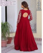 Faux Georgette Embroidered Sleeve Gown And Dupatta Set In Attractive Red Colour!