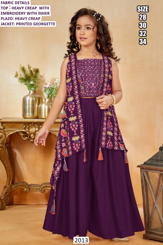 Ethnic Kid's Wear Three-Piece Indo-Western Set Made From Embroidered Heavy Crape Fabric