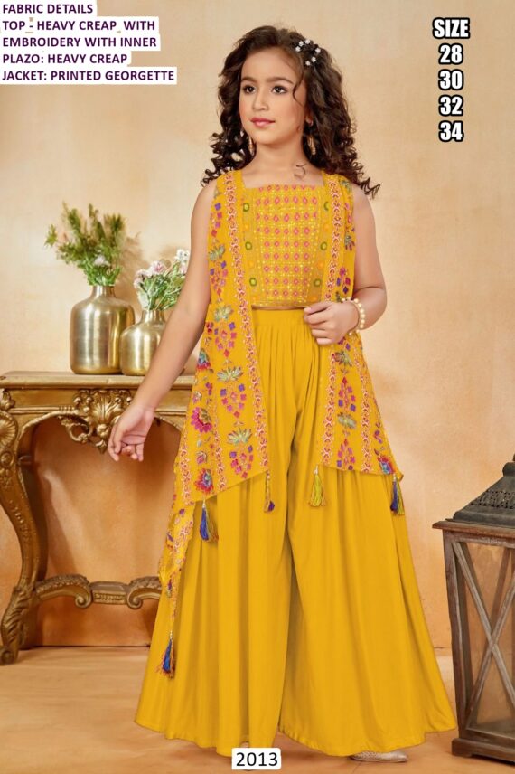 Ethnic Kid's Wear Three-Piece Indo-Western Set Made From Embroidered Heavy Crape Fabric