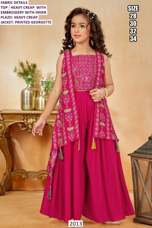 Ethnic Kid's Wear Three-Piece Indo-Western Set Made From Embroidered Heavy Crape Fabric