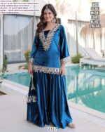 Ice Velvet Winter Occasion Wear Pakistani Plazo Style Readymade Three-Piece Salwar Suits