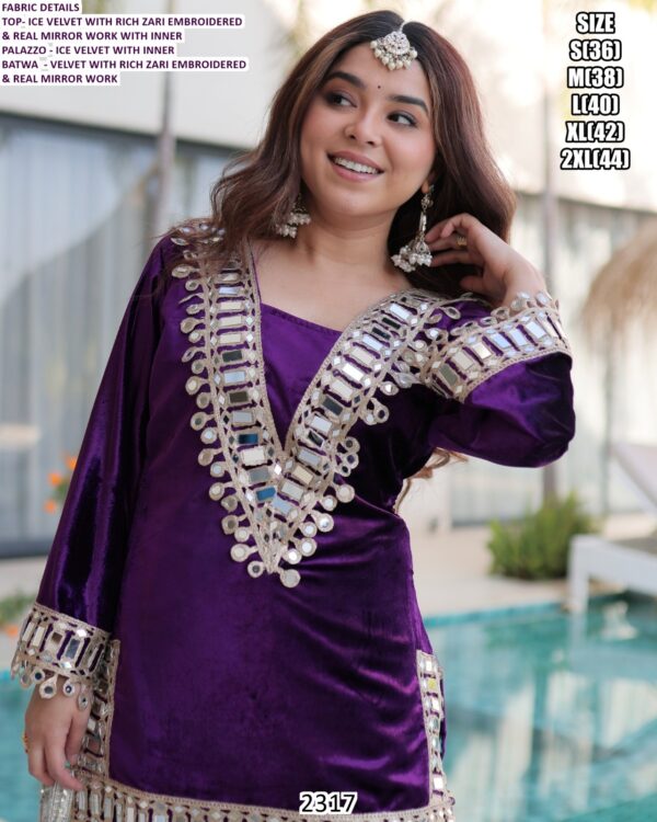 Ice Velvet Winter Occasion Wear Pakistani Plazo Style Readymade Three-Piece Salwar Suits