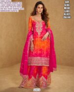 Real Premium Chinon Silk Embroidered Wedding Wear Plazo Salwar Suits (Readymade Full Set)