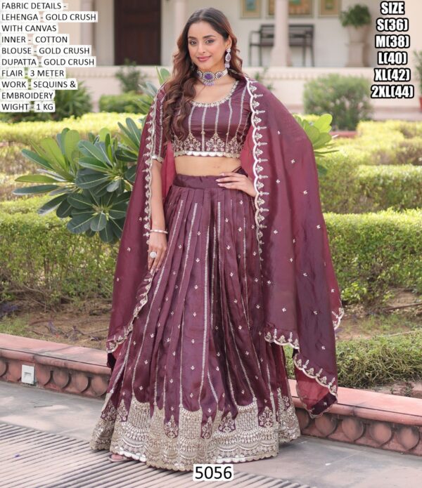 Exquisite Gold Crush Fabric With Heavy Embroidered Readymade Lehenga Choli Sets