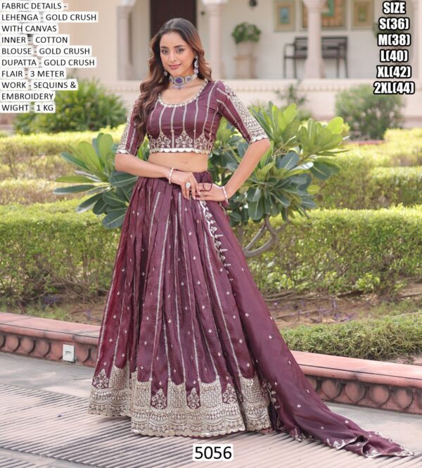 Exquisite Gold Crush Fabric With Heavy Embroidered Readymade Lehenga Choli Sets