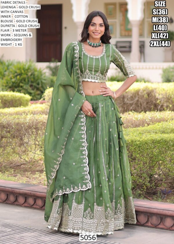 Exquisite Gold Crush Fabric With Heavy Embroidered Readymade Lehenga Choli Sets