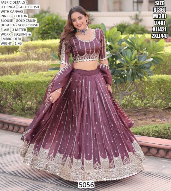 Exquisite Gold Crush Fabric With Heavy Embroidered Readymade Lehenga Choli Sets