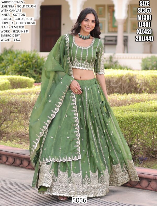 Exquisite Gold Crush Fabric With Heavy Embroidered Readymade Lehenga Choli Sets