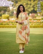 Premium Cotton Embroidery Work Festive Wear Long Kurti With Pant And Dupatta Sets