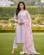 Premium Cotton Embroidery Work Festive Wear Long Kurti With Pant And Dupatta Sets