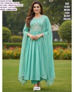 Premium Cotton Embroidery Work Festive Wear Long Kurti With Pant And Dupatta Sets