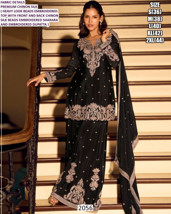 Premium Chinon Silk Embroidery Work Pakistani Wedding Wear Salwar Suit Dupatta Set