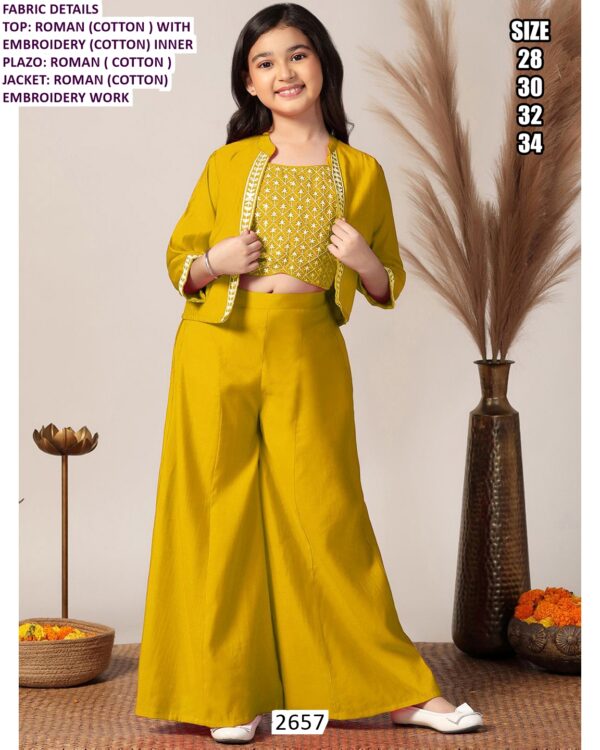 Shop Latest Kid's Indo-Western Dresses In Roman Fabric With Beautiful Embroidery Work!