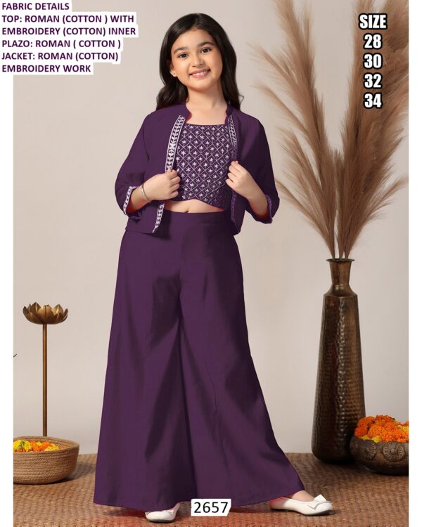 Shop Latest Kid's Indo-Western Dresses In Roman Fabric With Beautiful Embroidery Work!