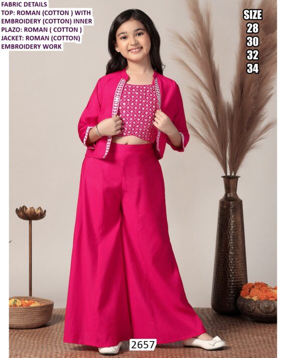 Shop Latest Kid's Indo-Western Dresses In Roman Fabric With Beautiful Embroidery Work!