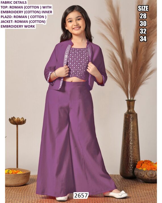 Shop Latest Kid's Indo-Western Dresses In Roman Fabric With Beautiful Embroidery Work!