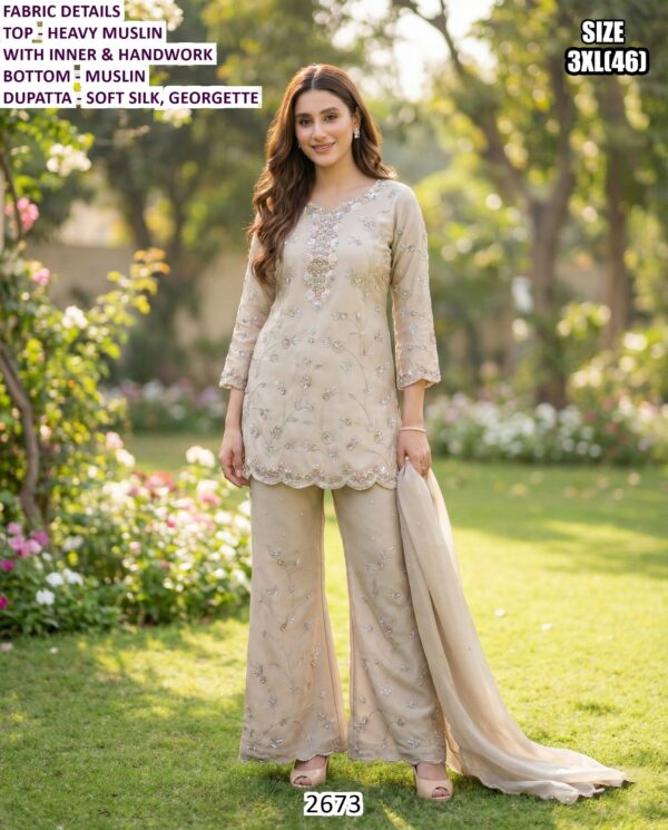 Buy Heavy Muslin Indian-Pakistani Readymade Three-Piece Party Wear Salwar Kameez Suits