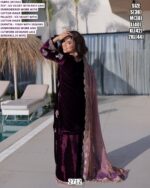 Indian Pakistani Wedding Wear Ice Velvet Rich Zari Embroidered Salwar Suit In Wine Colour