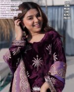 Indian Pakistani Wedding Wear Ice Velvet Rich Zari Embroidered Salwar Suit In Wine Colour