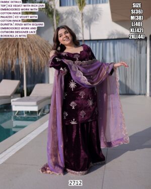 Indian Pakistani Wedding Wear Ice Velvet Rich Zari Embroidered Salwar Suit In Wine Colour