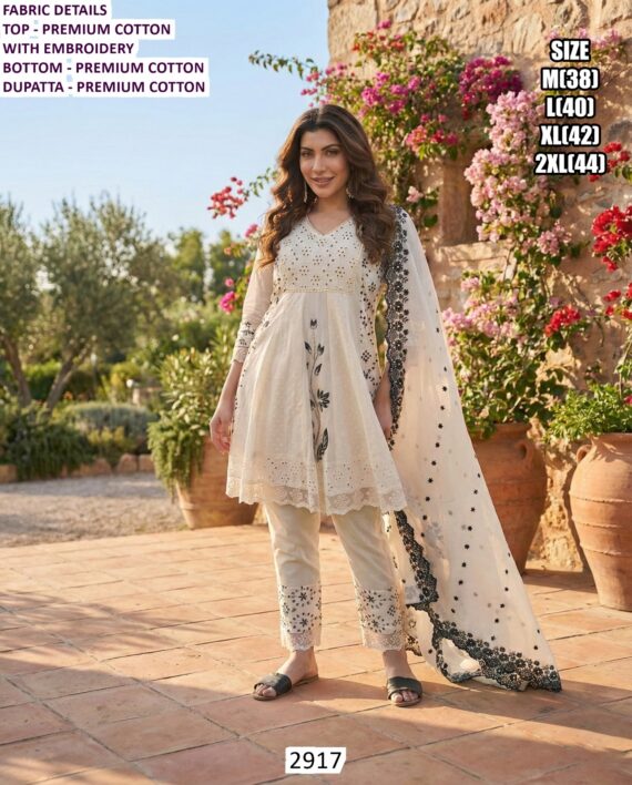 Beautiful Premium Cotton Embroidered Three-Piece Salwar Suits For Women