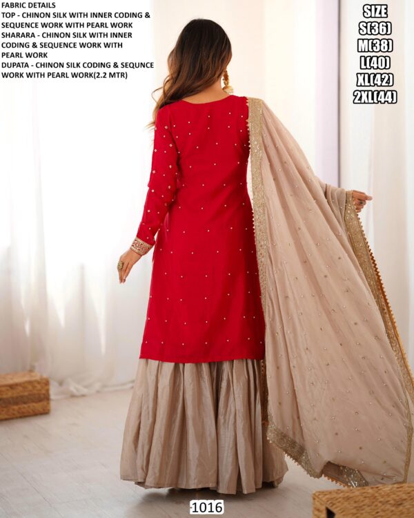 Chinon Silk Sequence And Pearl Work Festival Sharara Suits In Pink And Red Two Beautiful Colours!