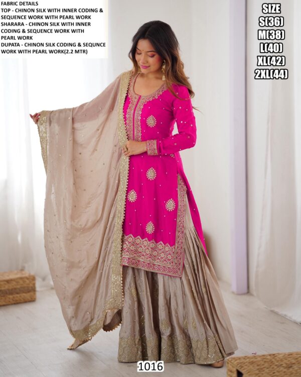 Chinon Silk Sequence And Pearl Work Festival Sharara Suits In Pink And Red Two Beautiful Colours!