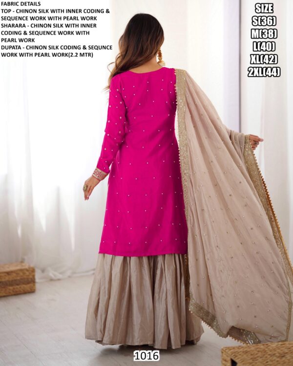 Chinon Silk Sequence And Pearl Work Festival Sharara Suits In Pink And Red Two Beautiful Colours!