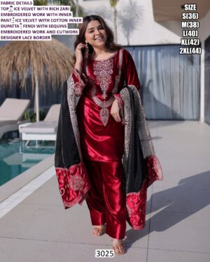 Wedding Wear Enhanced Red Velvet With Zari Embroidery Work Salwar Suit And Dupatta