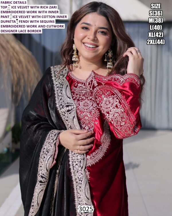 Wedding Wear Enhanced Red Velvet With Zari Embroidery Work Salwar Suit And Dupatta