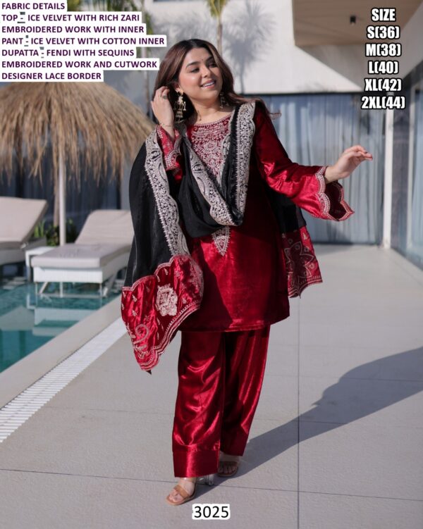 Wedding Wear Enhanced Red Velvet With Zari Embroidery Work Salwar Suit And Dupatta