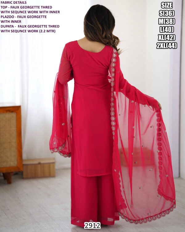 Impressive Thread With Sequence Work Party Wear Faux Georgette Plazo Suit Sets