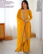 Impressive Thread With Sequence Work Party Wear Faux Georgette Plazo Suit Sets