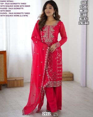 Impressive Thread With Sequence Work Party Wear Faux Georgette Plazo Suit Sets