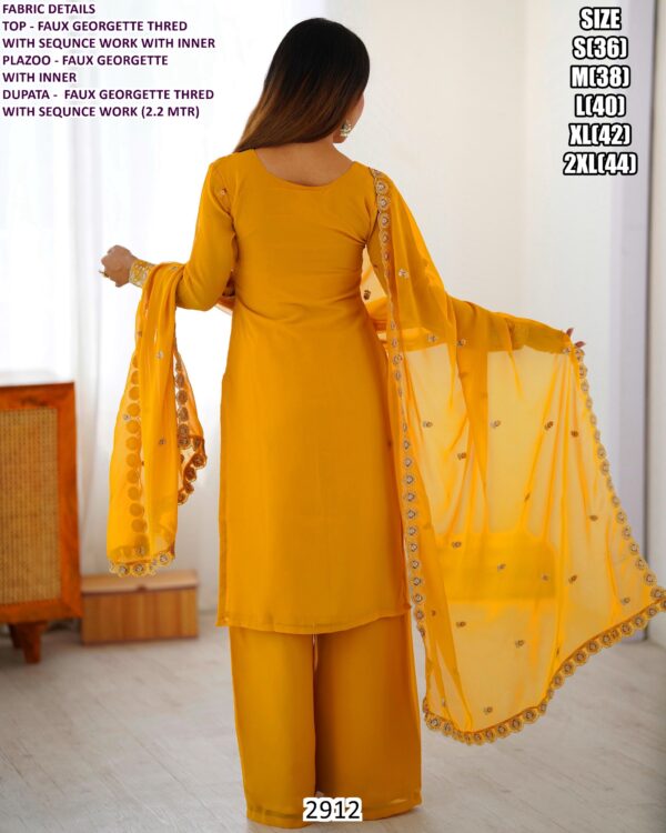 Impressive Thread With Sequence Work Party Wear Faux Georgette Plazo Suit Sets