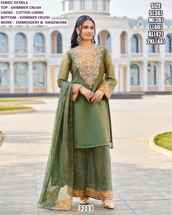 Get Ready To Glow In This Beautiful Forest Green Colour Crush Shimmer Readymade Plazo Suit
