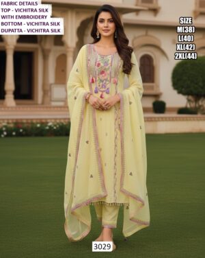 Shop Elegant Festive Look Vichitra Silk Designer Suit With Pant And Dupatta For Ladies