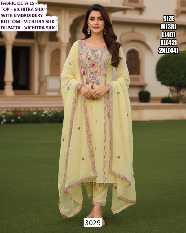 Shop Elegant Festive Look Vichitra Silk Designer Suit With Pant And Dupatta For Ladies