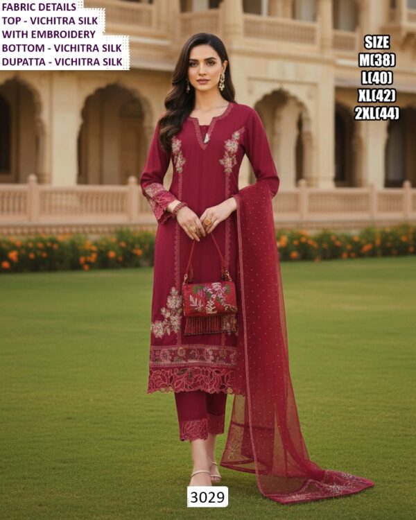 Shop Elegant Festive Look Vichitra Silk Designer Suit With Pant And Dupatta For Ladies