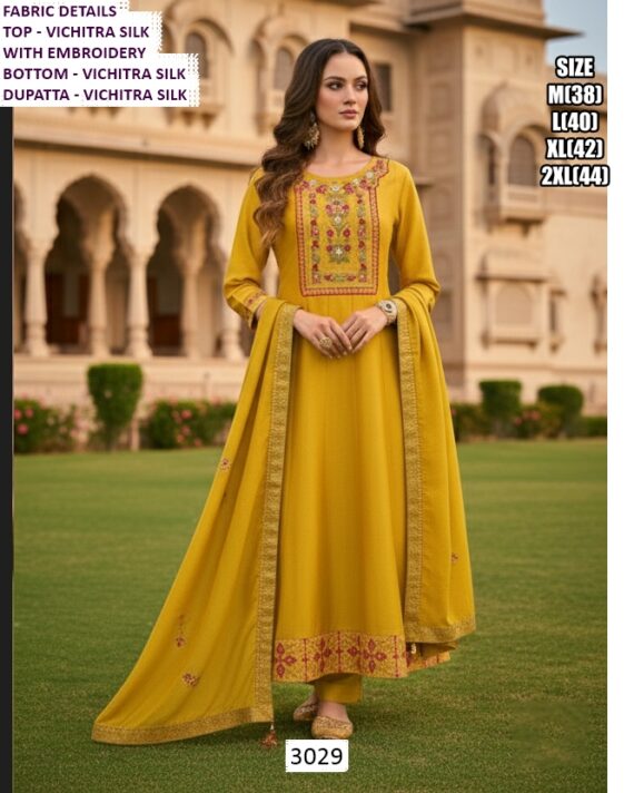 Shop Elegant Festive Look Vichitra Silk Designer Suit With Pant And Dupatta For Ladies