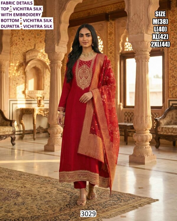 Shop Elegant Festive Look Vichitra Silk Designer Suit With Pant And Dupatta For Ladies