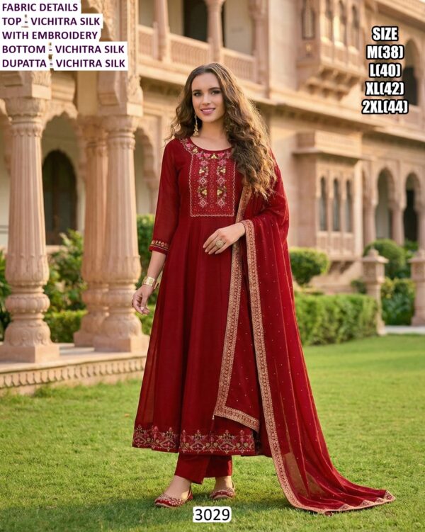 Shop Elegant Festive Look Vichitra Silk Designer Suit With Pant And Dupatta For Ladies