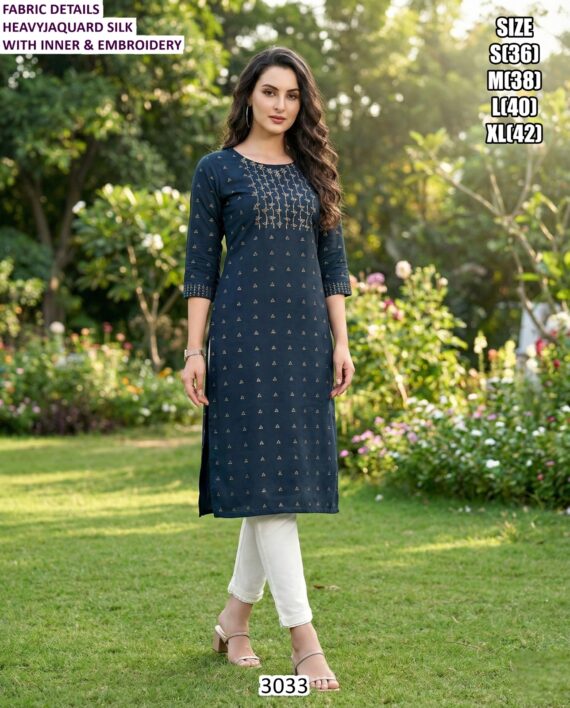 Women's Roman Silk Straight Cut Daily Wear Kurties With Embroidery Work