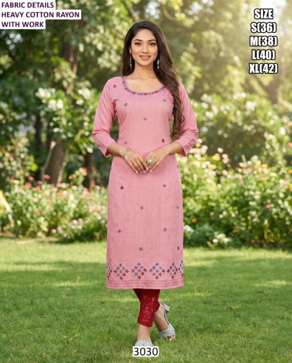 Women's Roman Silk Straight Cut Daily Wear Kurties With Embroidery Work